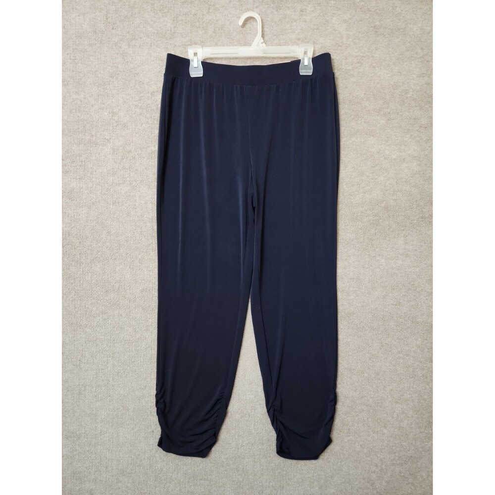 Chicos Knit Kit Ruched Ankle Pants Womens 1 US 8 Blue Slinky Stretch NEW